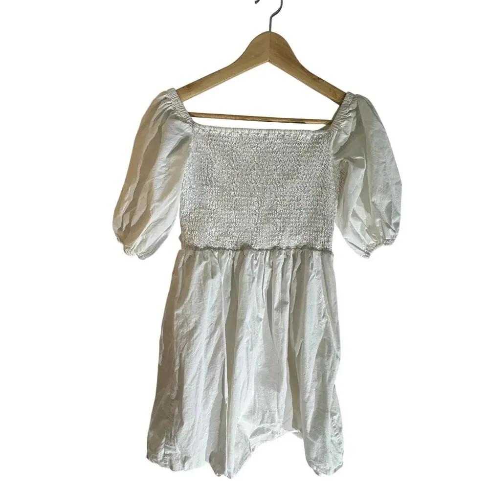 Express‎ white M Cotton Puff baby doll Dress Prarie romantic Boho Milkmaid